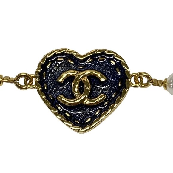 Auth CHANEL Gold White Navy Hardware Costume Pearl Belt - Picture 3 of 6